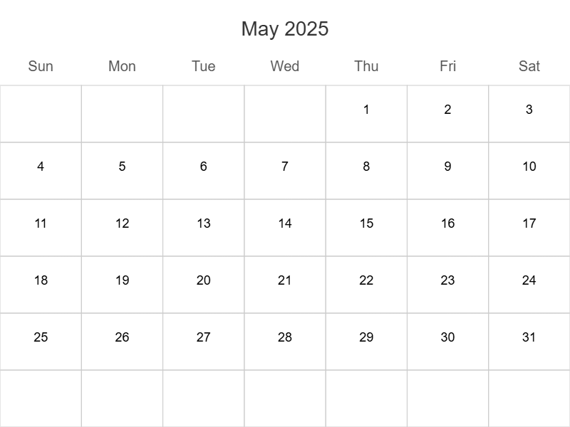 Printable Calendar 2025 May